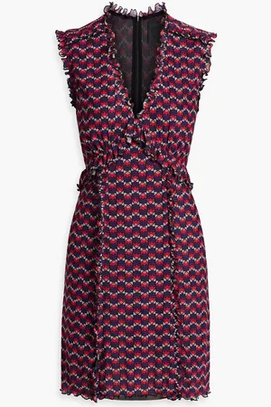 Anna Sui Ruffle-trimmed printed mesh mini dress