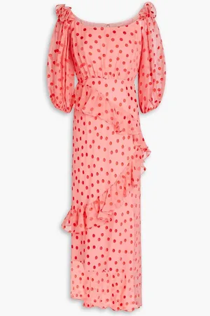 SALONI Chiara ruffled polka-dot silk-blend midi dress
