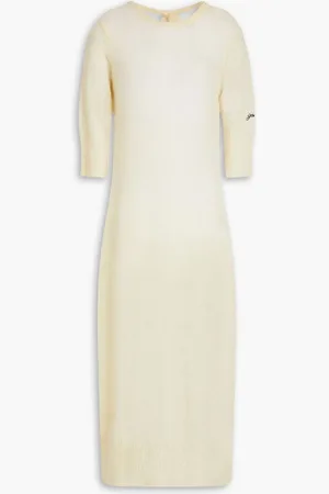 Ganni Open-back mohair-blend midi dress - White