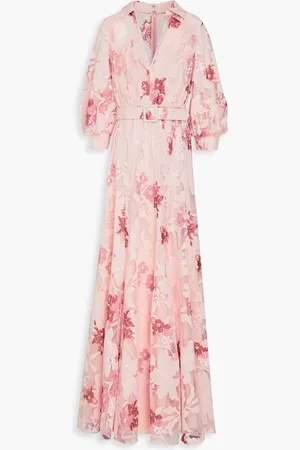 Badgley Mischka Embellished chiffon and tulle maxi dress - Pink