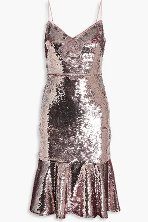 Marchesa Notte Fluted sequined tulle dress