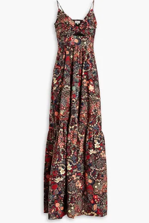 A.L.C. Laura gathered cutout printed cotton-poplin maxi dress