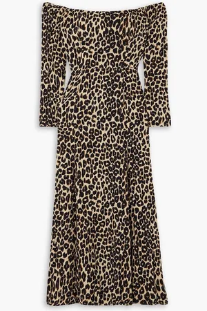 Reformation Ballari off-the-shoulder leopard-print crepe midi dress