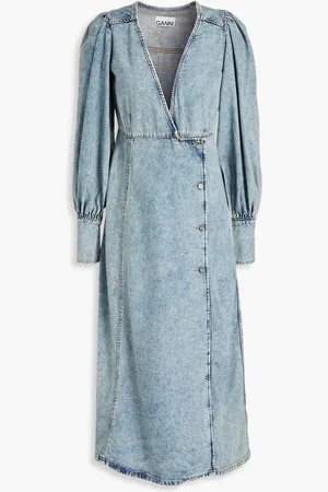 Ganni Faded denim midi wrap dress - Blue