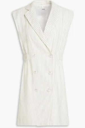 Sandro Double-breasted pinstriped linen-blend twill mini dress - White