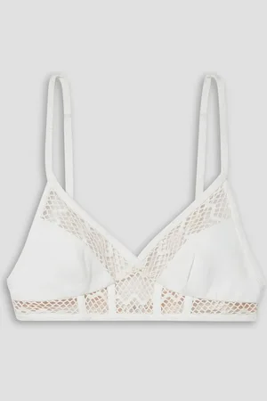 PATBO Tulle-trimmed woven bra top - White
