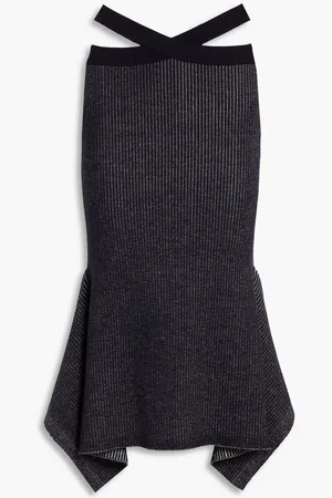3.1 Phillip Lim Godet asymmetric ribbed wool-blend midi skirt - Blue