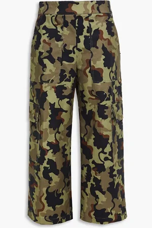VIVETTA Cropped camouflage-print cotton-blend twill wide-leg pants - Green