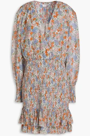 VERONICA BEARD Saera shirred floral-print silk-chiffon mini dress