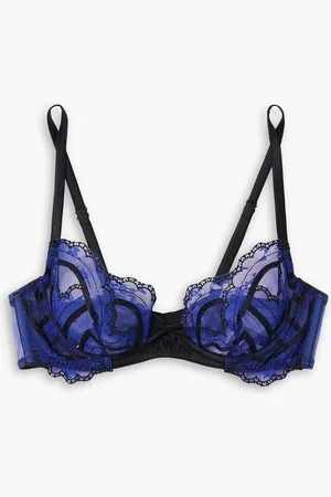 FLEUR DU MAL Hendrix satin-trimmed embroidered tulle underwired soft-cup bra - Blue