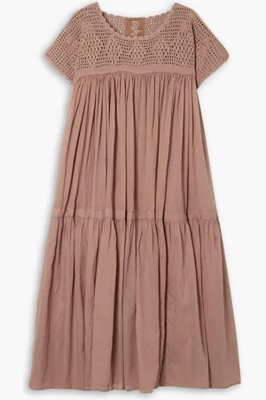 YVONNE S Wind crochet-trimmed cotton-voile midi dress - Brown
