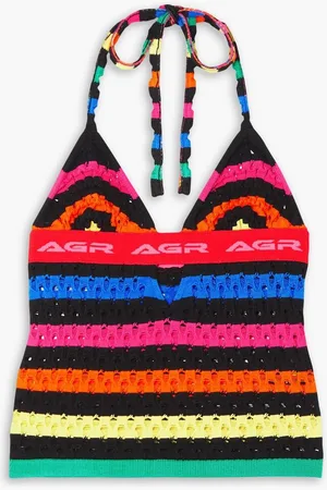 AGR Striped open-knit halterneck top