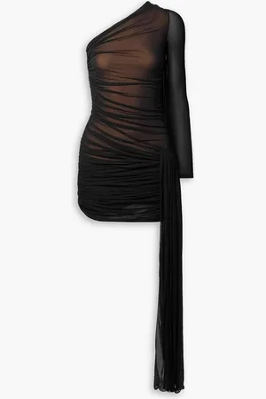 DION LEE One-sleeve draped ruched jersey mini dress