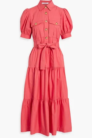 Derek Lam Buffy tiered cotton-blend poplin midi shirt dress - Orange