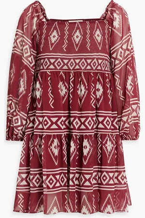 Sachin & Babi Lola shirred printed chiffon mini dress - Red