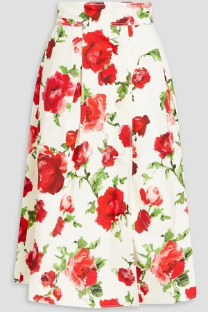 Carolina Herrera Pleated floral-print cotton-blend midi skirt