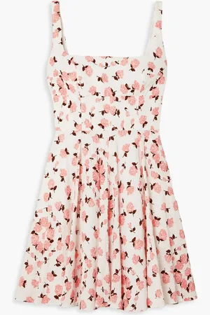 EMILIA WICKSTEAD Mini Mona floral-print Swiss-dot textured cotton-blend mini dress - Pink
