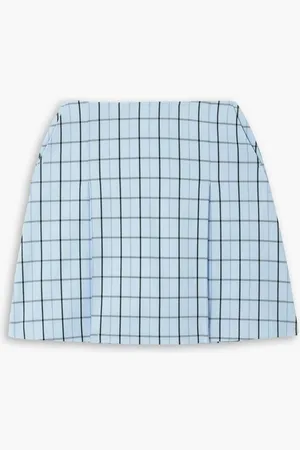 Tory Burch Pleated checked twill skirt - Blue