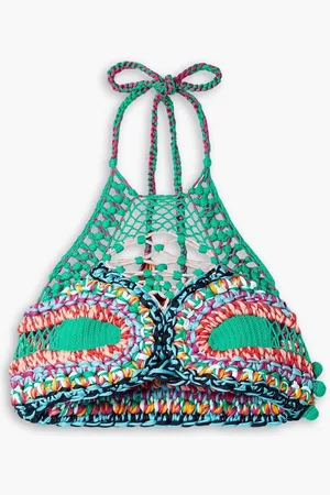 Etro Cropped open-back crocheted halterneck top - Blue