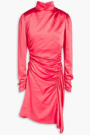 A.L.C. Asymmetric ruched satin-crepe mini dress - Orange