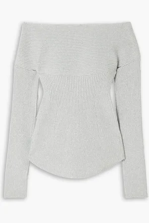 Khaite Salma off-the-shoulder cutout metallic ribbed-knit top - Metallic