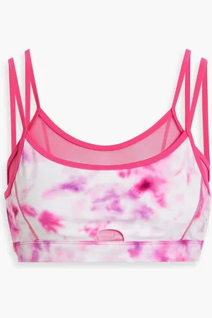 GOOD AMERICAN Layered tie-dyed stretch-jersey and mesh sports bra - Pink