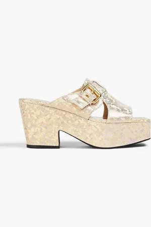 By Far Lenka printed suede platform mules - Metallic