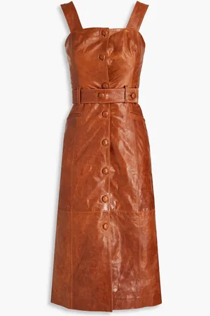 REMAIN Birger Christensen Elilie belted leather midi dress - Brown