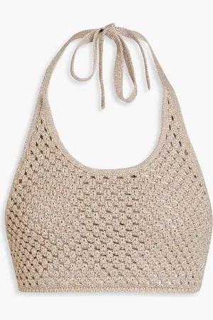 Solid The Muccia cropped metallic crochet-knit halterneck top - Metallic