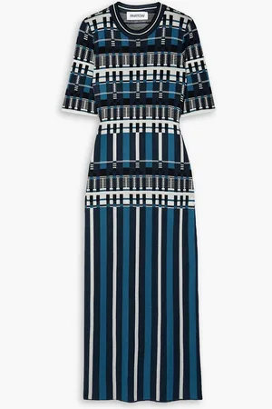 Partow Kinsley silk and wool-blend jacquard midi dress - Blue