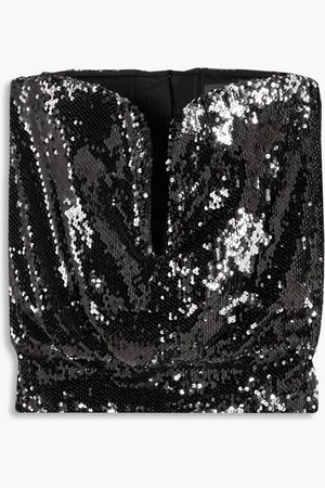 Isabel Marant Strapless sequined cotton-jersey bustier top - Metallic