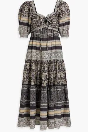 SEA Tasha tiered printed cotton-voile midi dress - Gray