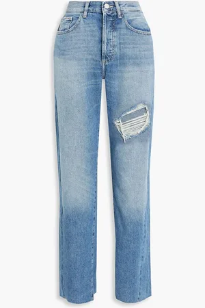 DL1961 Emilie distressed high-rise straight-leg jeans - Blue