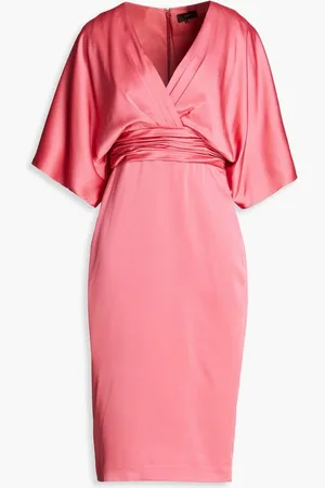THEIA Pleated satin dress
