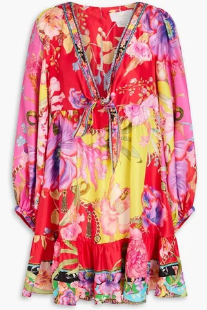 Camilla Crystal-embellished floral-print silk-twill mini dress