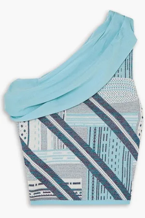 Ahluwalia Bioko one-shoulder cropped jacquard-knit top - Blue