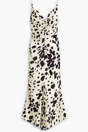 Marni Ruched printed silk crepe de chine midi dress - White