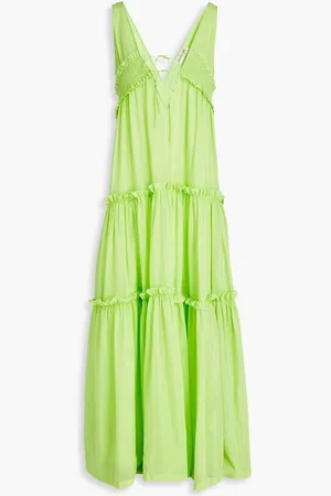 Nicholas Shirred cotton and silk-blend voile maxi dress - Green