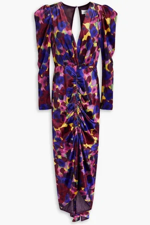 RONNY KOBO Astrid printed stretch-velvet midi dress - Blue
