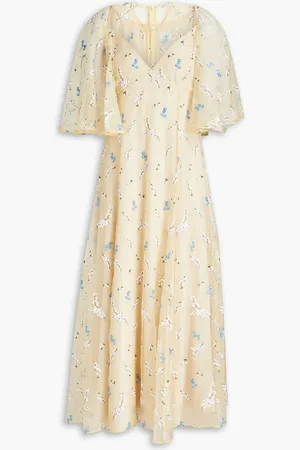 Erdem Alice cape-effect embroidered organza midi dress - Neutral