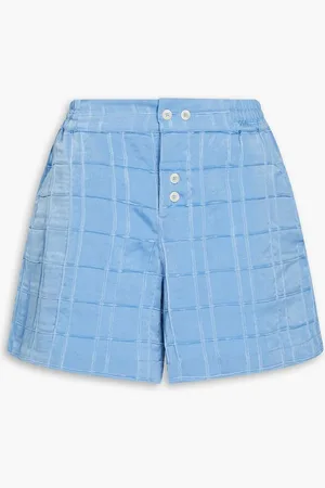 Jacquemus Calecon checked washed-satin shorts - Blue