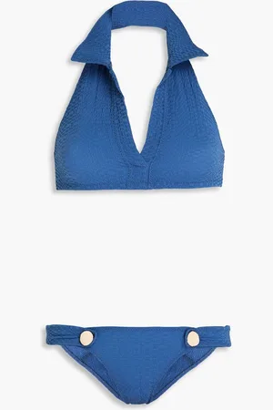 Lisa Marie Fernandez Polo button-embellished seersucker halterneck bikini