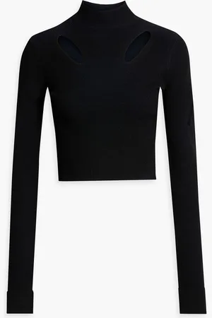 DION LEE Cropped cutout ribbed-knit turtleneck sweater - Blue