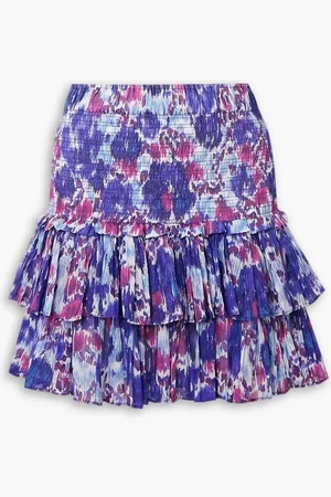 Marant Etoile Naomi shirred tiered ruffled printed cotton-voile mini skirt