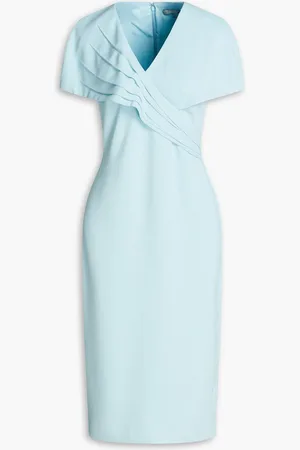 Badgley Mischka Pleated crepe midi dress - Blue