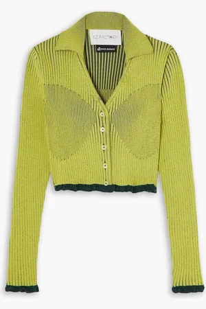 AZ FACTORY Ester Manas cropped ruffled ribbed-knit cardigan - Green