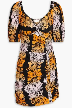 Sandro Cutout floral-print cotton-blend seersucker mini dress