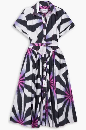 Christopher John Rogers Belted pleated printed cotton-poplin midi shirt dress