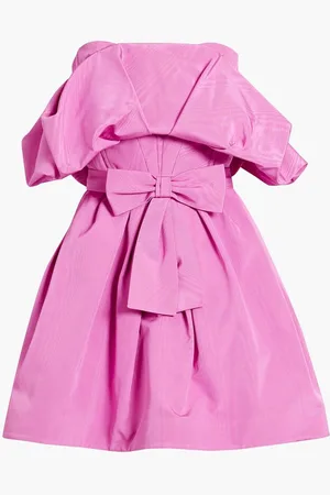 Oscar de la Renta Strapless bow-embellished cotton-blend moire mini dress