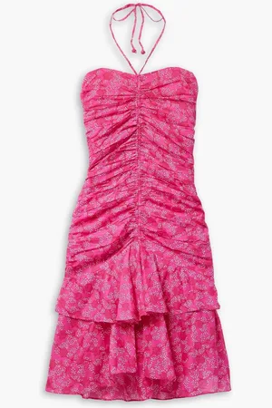 Marant Etoile Ilanka ruched floral-print cotton-voile halterneck mini dress - Pink